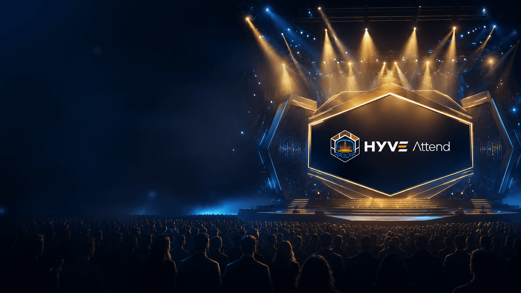 A live HYVE Attend show with an audience and stage lighting